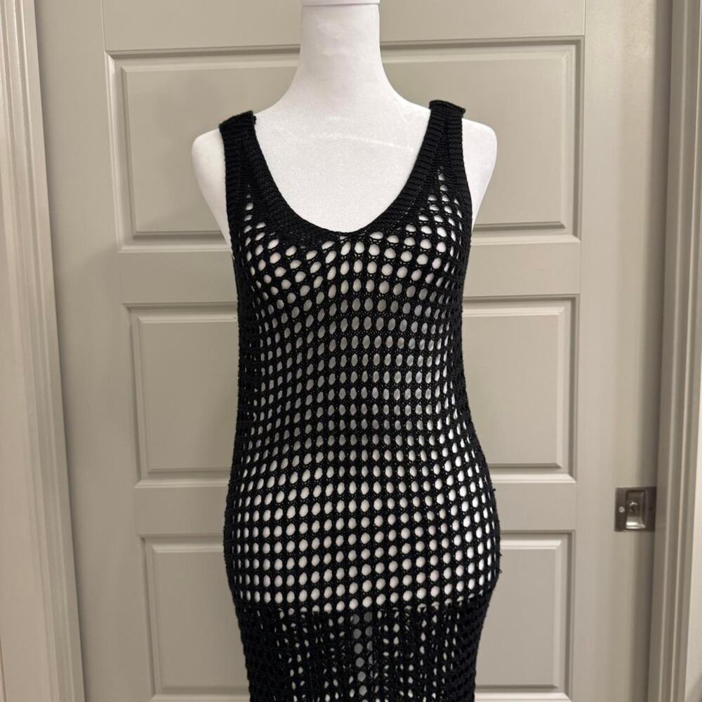 Shade & Shore Black Crochet Knit Maxi Swim Cover Up Dress - Picture 2 of 5